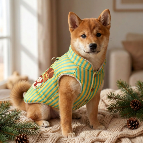 小柴犬-去掉领口耳朵设计 Striped Puffer Jacket - 300G Thickened