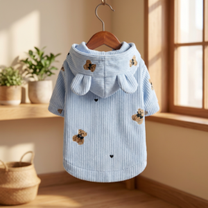 小熊连帽衫-浅蓝色-背面衣架-温馨家居 Corduroy Teddy Bear Jacket