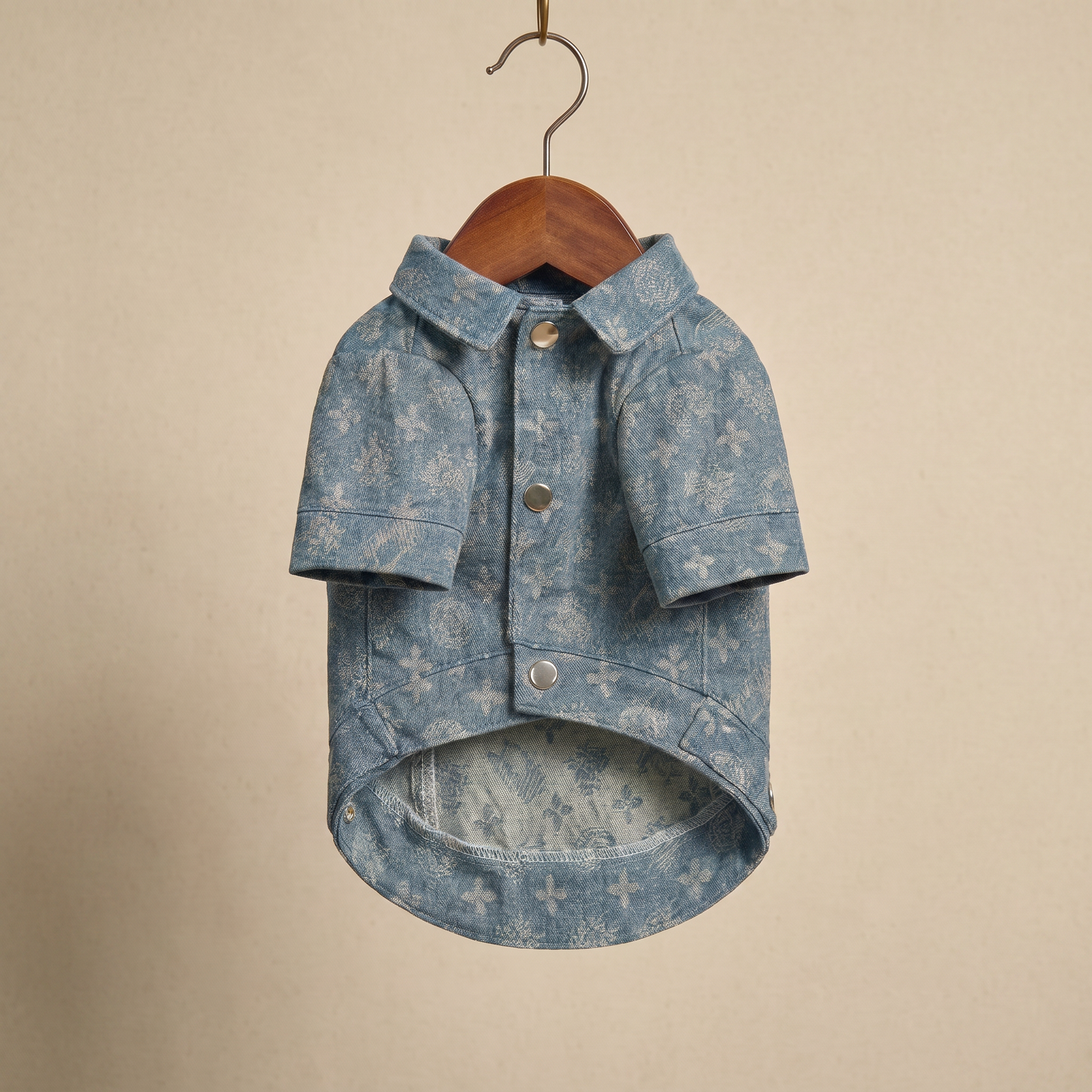 宠物牛仔衬衫-衣架正面-正方形 Blue Elephant Print Denim Jacket