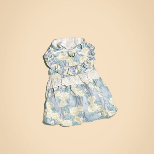 蓝色大花裙 拷贝 Floral Blue Ruffle Pet Dress