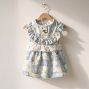 蓝色碎花裙挂拍正面_正方形 Floral Blue Ruffle Pet Dress