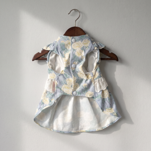 蓝色碎花裙挂拍背面_正方形 Floral Blue Ruffle Pet Dress