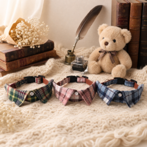 三款项圈-柔和布艺版 Dog Plaid Shirt Collar – Adjustable with Leather Inner