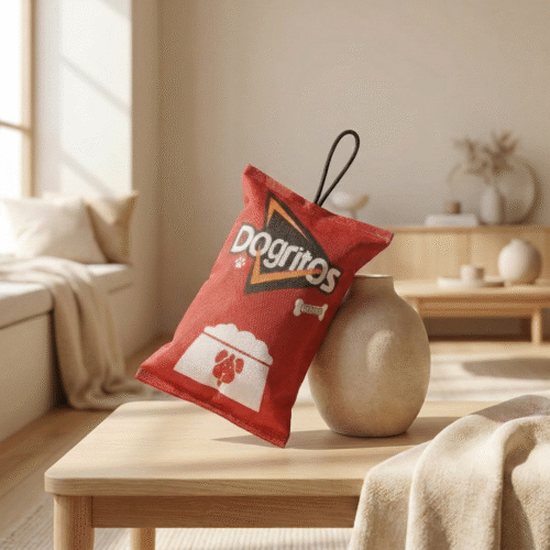 产品主视觉图-Dogritos-接触桌面带支撑 Squeaky Dog Toy – Crispy Snack Bag Series