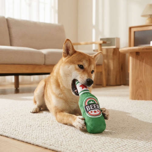 宠物玩具_狗狗互动图_啤酒瓶 Fuzzy Drink Buddy – Plush Bottle Toy for Pups