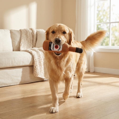 宠物玩具_狗狗互动图_威士忌酒瓶 Fuzzy Drink Buddy – Plush Bottle Toy for Pups